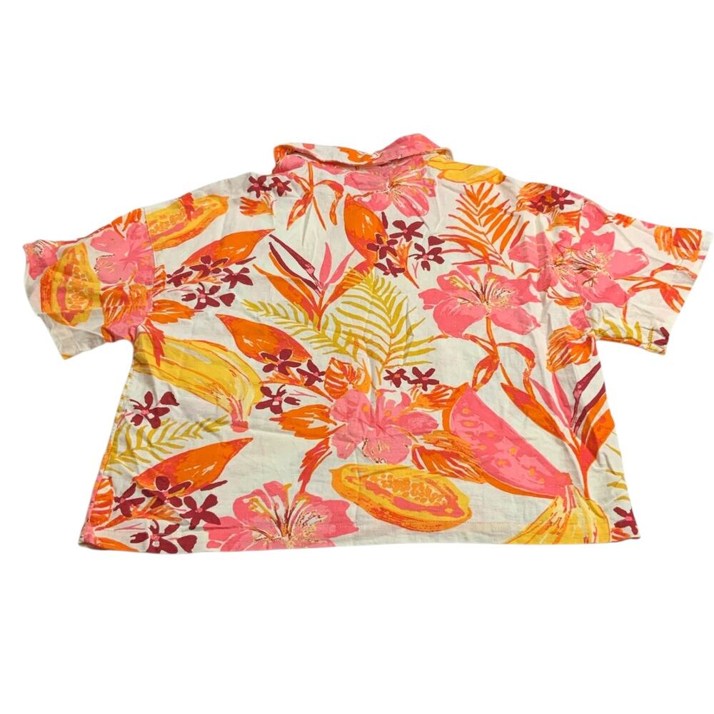 C&C California Linen Blend Tropical Floral Button Shirt Womens Medium NWT Crop - Picture 5 of 8